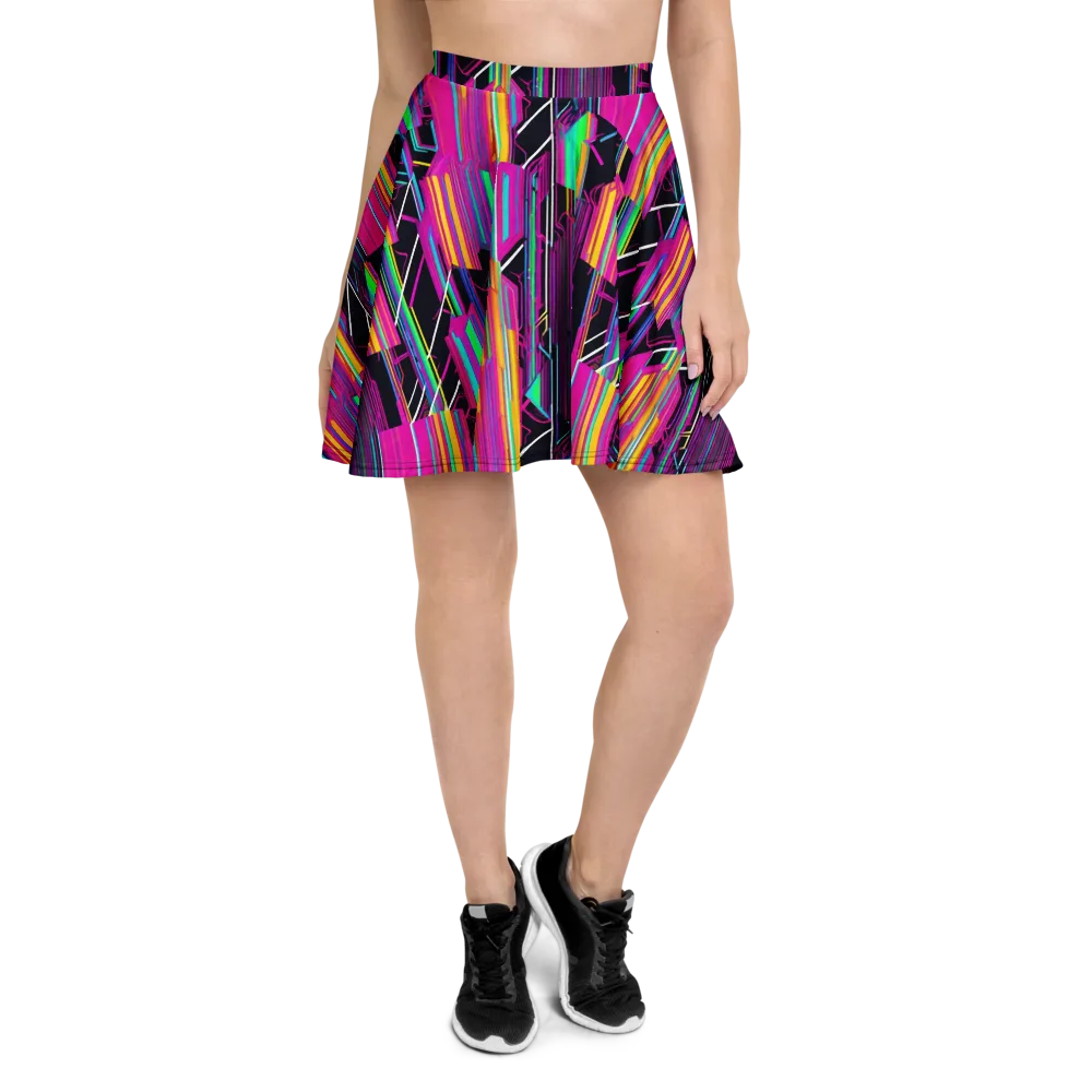 Neon Prism Shift on Skater Skirt — Front