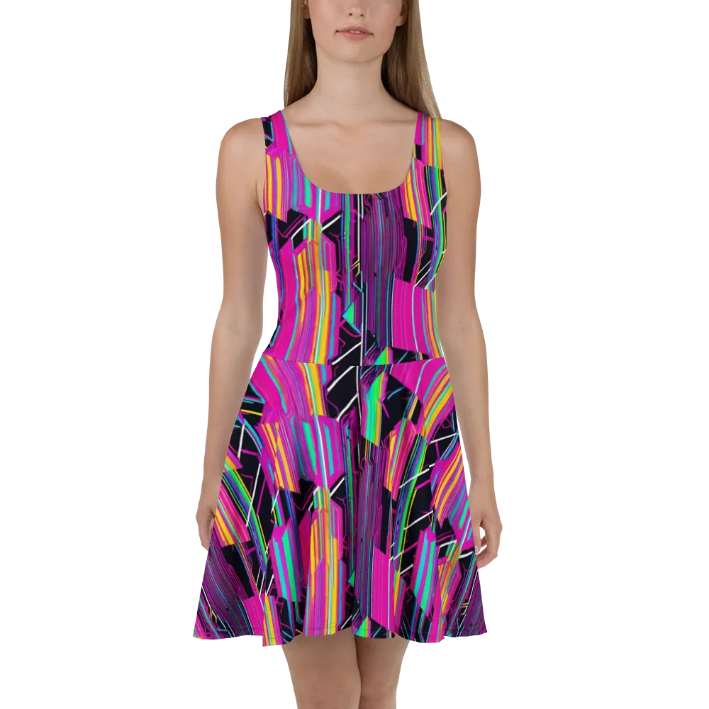 Neon Prism Shift on Skater Dress — Front