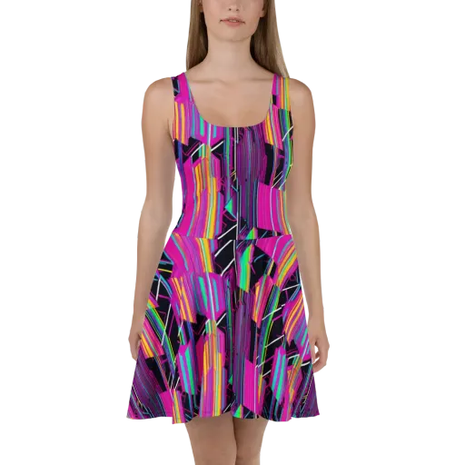 Neon Prism Shift on a Skater Dress