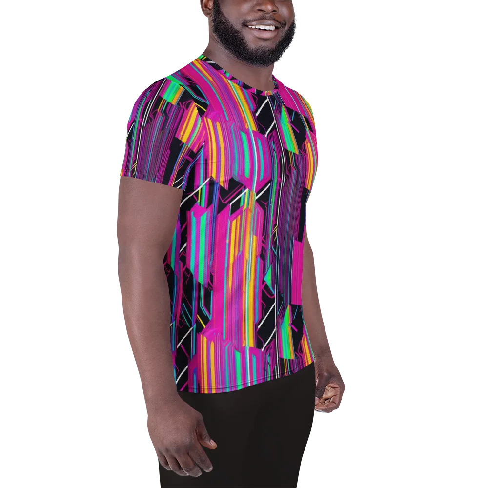 Neon Prism Shift on Men's Athletic T-Shirt — Right