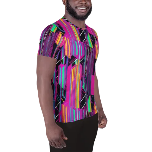 Neon Prism Shift on a Men's Athletic T-Shirt
