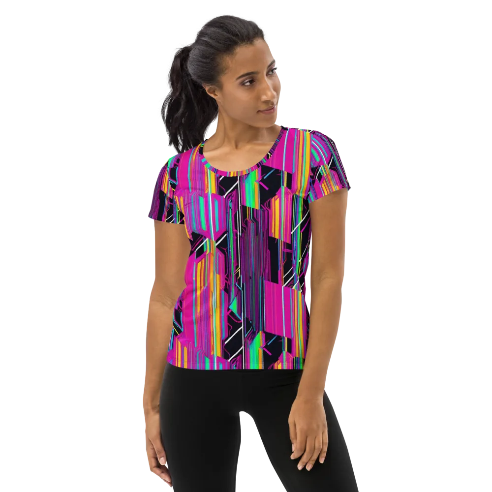 Neon Prism Shift on Women's Athletic T-Shirt — Front