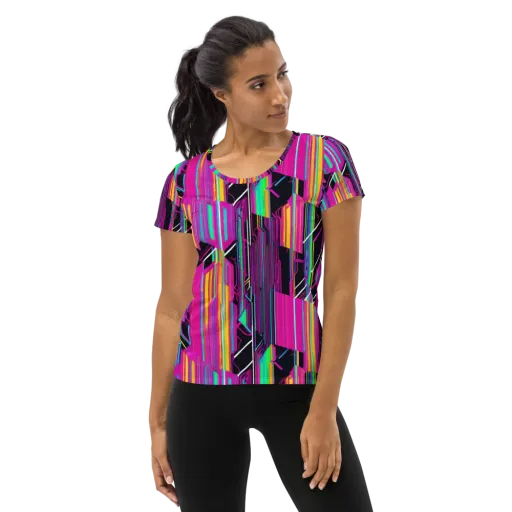 Neon Prism Shift on a Women's Athletic T-Shirt