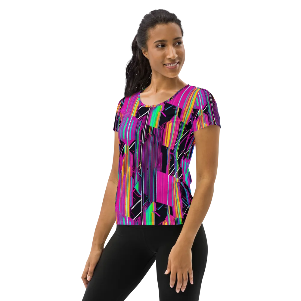 Neon Prism Shift on Women's Athletic T-Shirt — Left