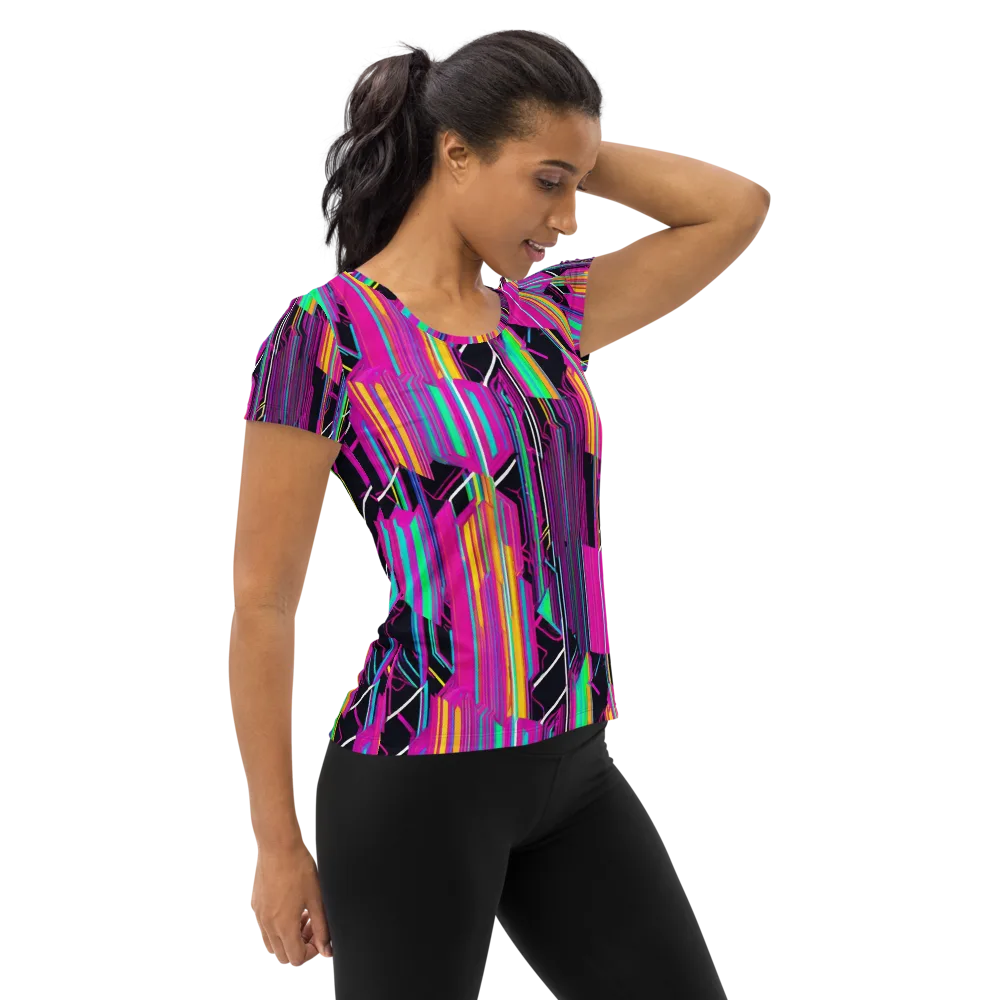 Neon Prism Shift on Women's Athletic T-Shirt — Right