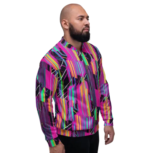 Neon Prism Shift on a Bomber Jacket