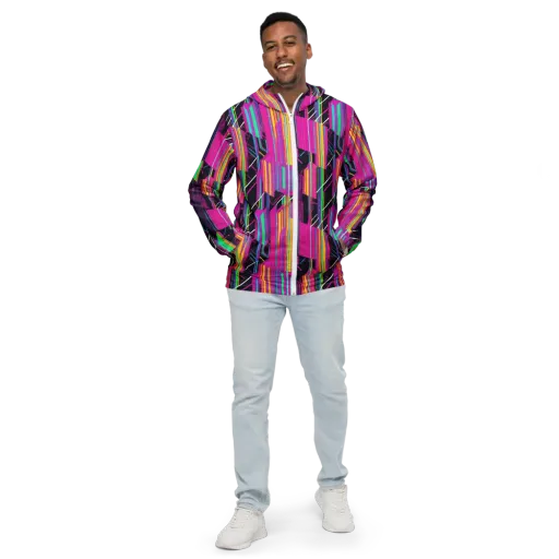 Neon Prism Shift on a Men's Windbreaker
