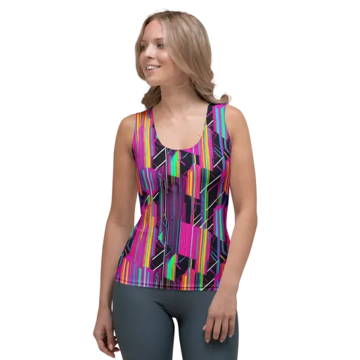 Neon Prism Shift on a Women's Tank Top