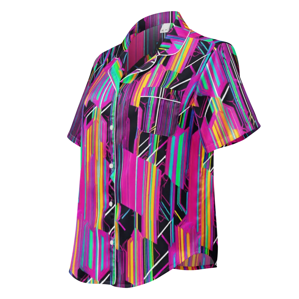 Neon Prism Shift on Women's Short Sleeve Pajama Top — Left Front