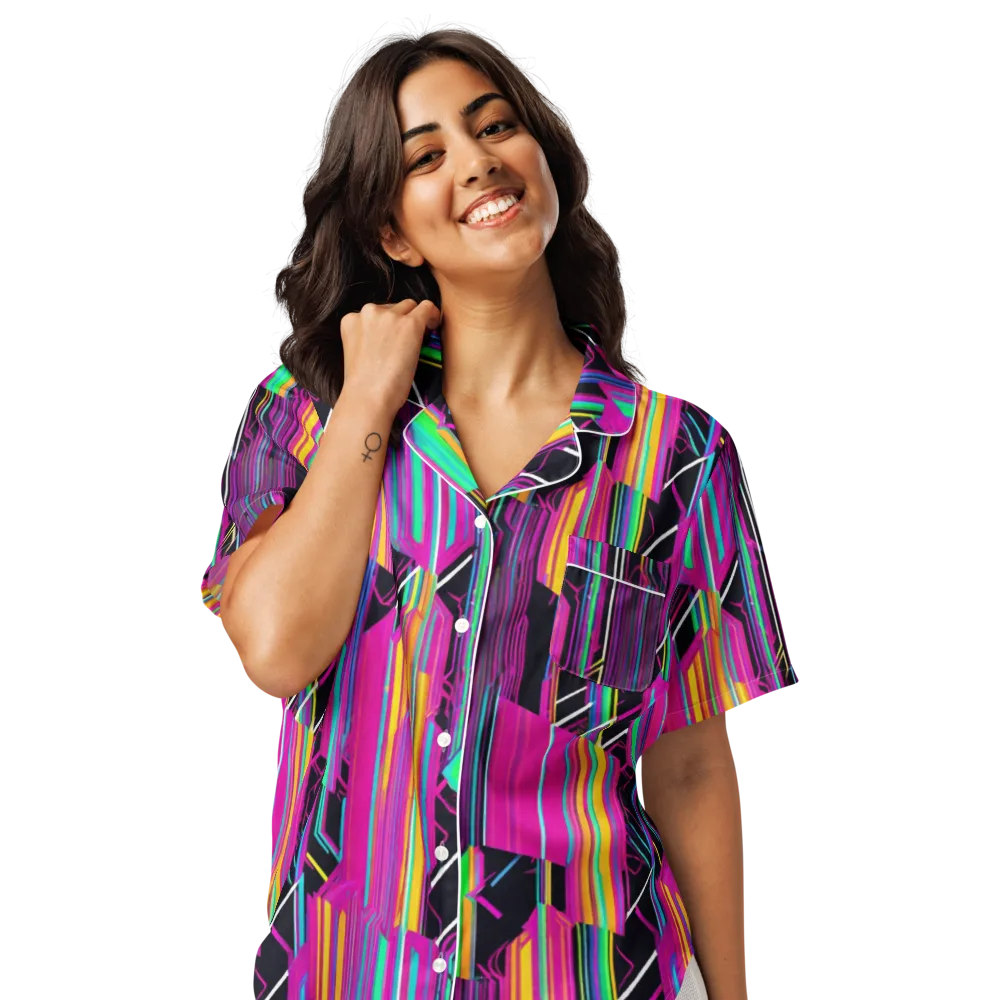 Neon Prism Shift on Women's Short Sleeve Pajama Top — Front