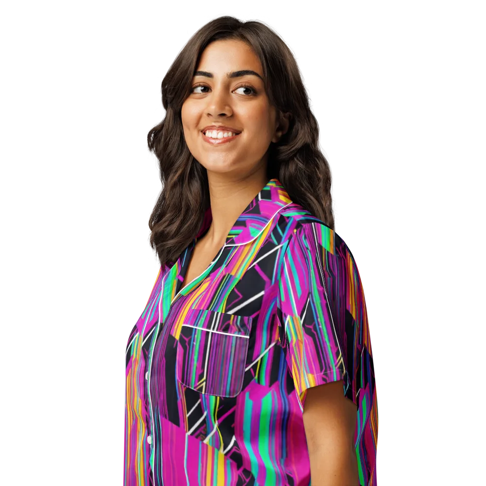 Neon Prism Shift on Women's Short Sleeve Pajama Top — Left Front