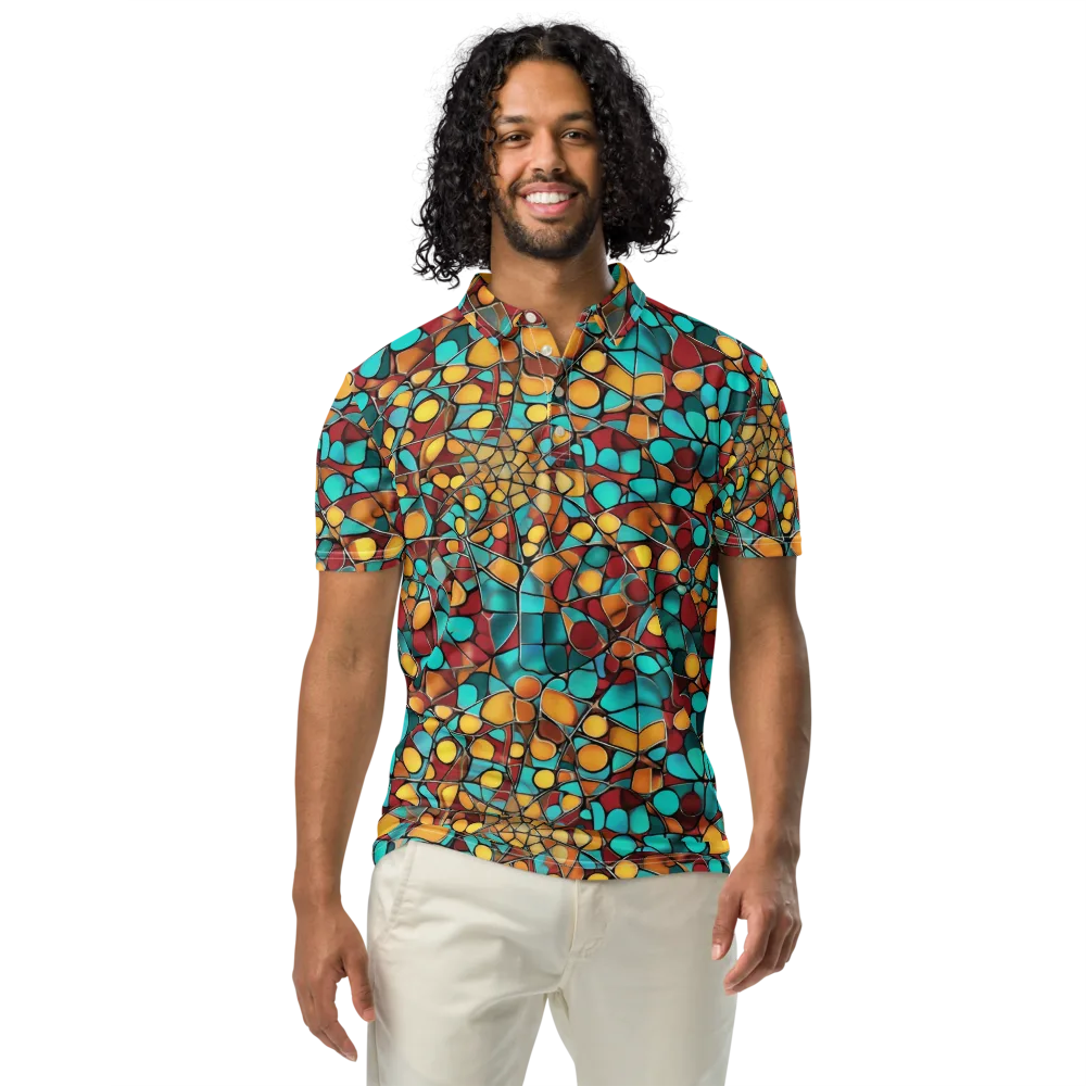 Turquoise Mosaic on Men's Slim Fit Polo Shirt — Front