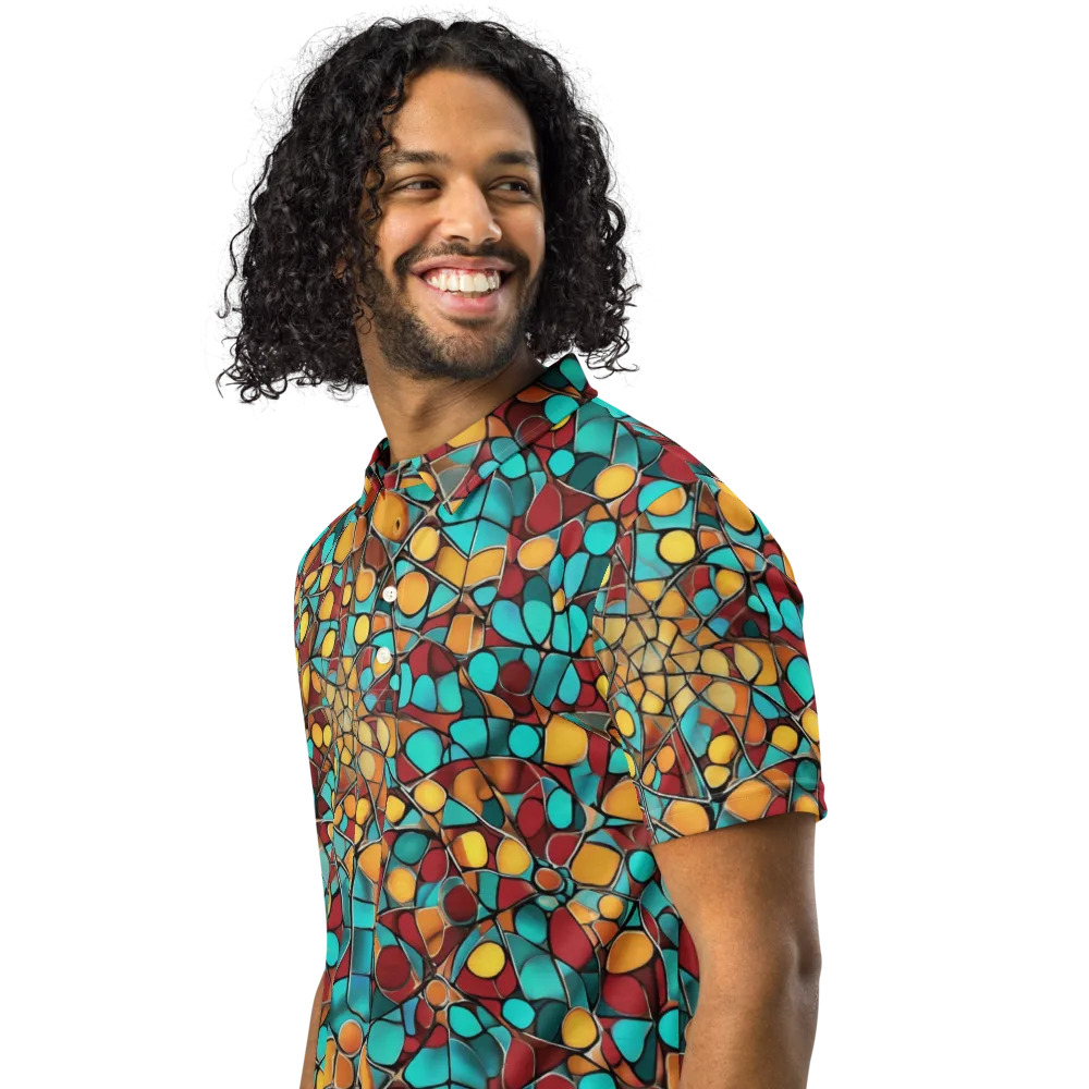 Turquoise Mosaic on Men's Slim Fit Polo Shirt — Left Front