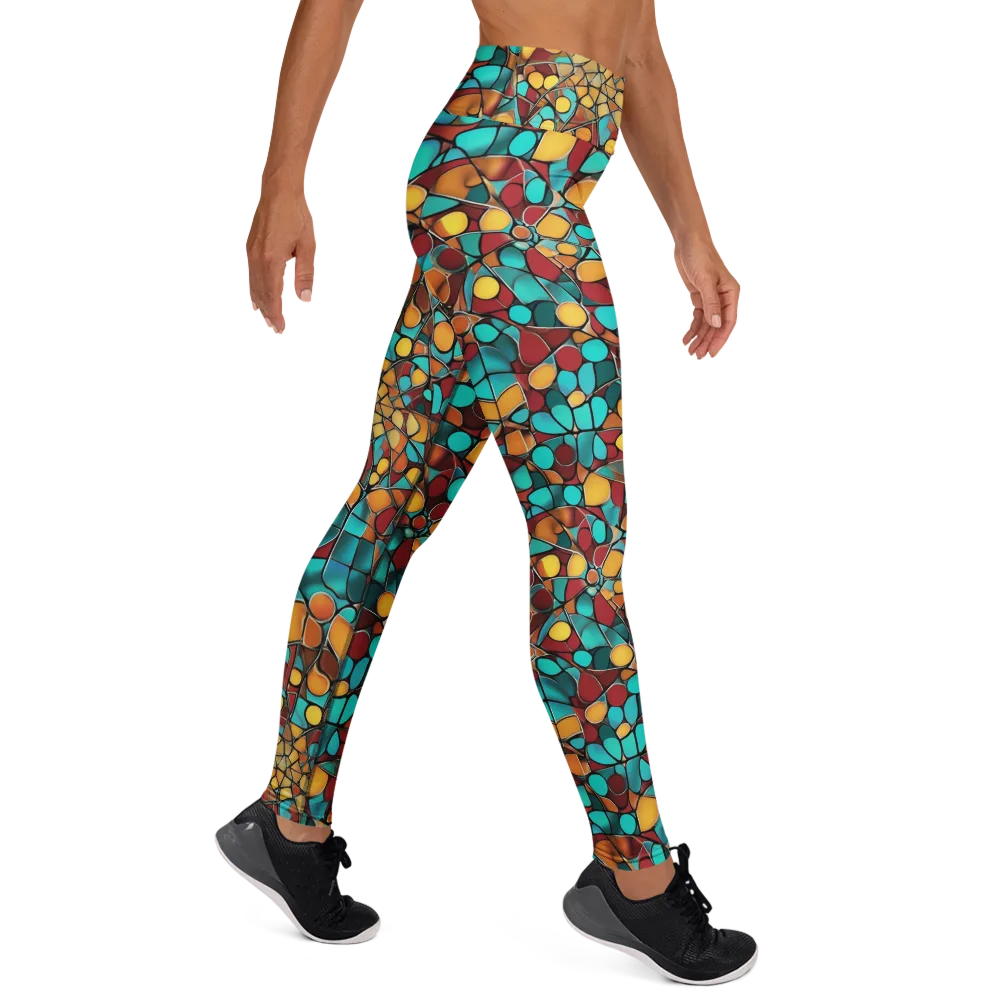 Turquoise Mosaic on Yoga Leggings — Right