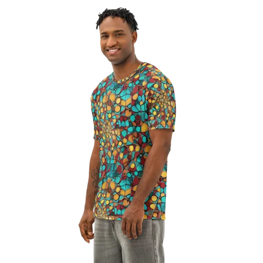 Turquoise Mosaic on a Men's Cotton Crew Neck T-Shirt