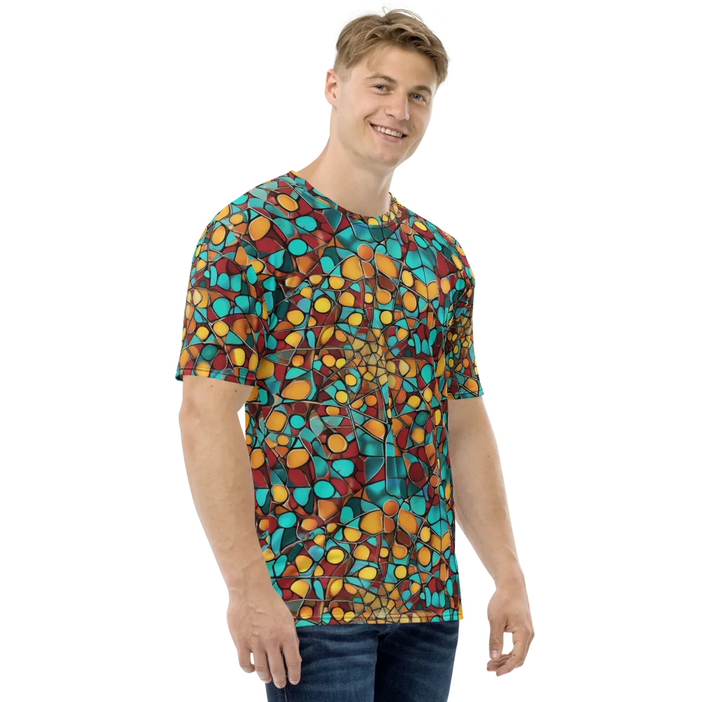 Turquoise Mosaic on Men's Crew Neck T-Shirt — Right