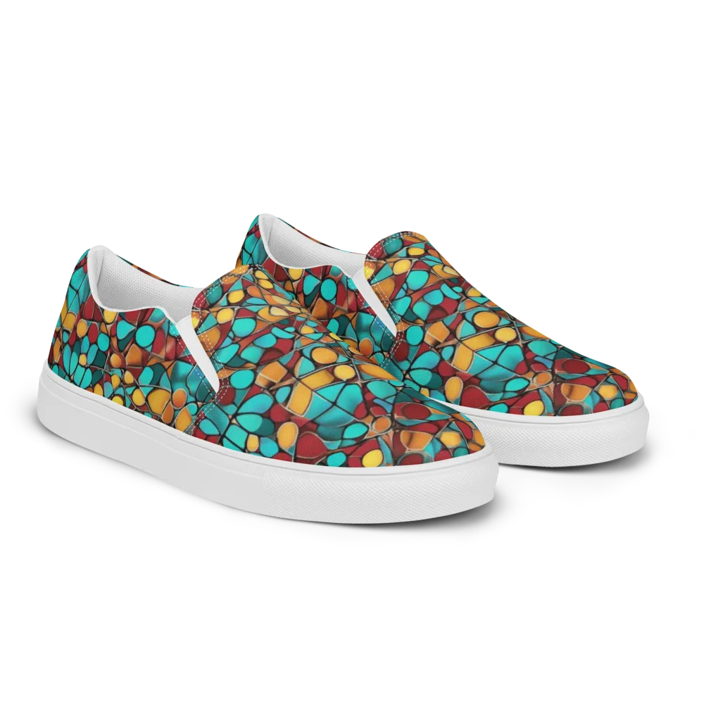 Turquoise Mosaic on Men's Slip-On Canvas Shoes — Right Front