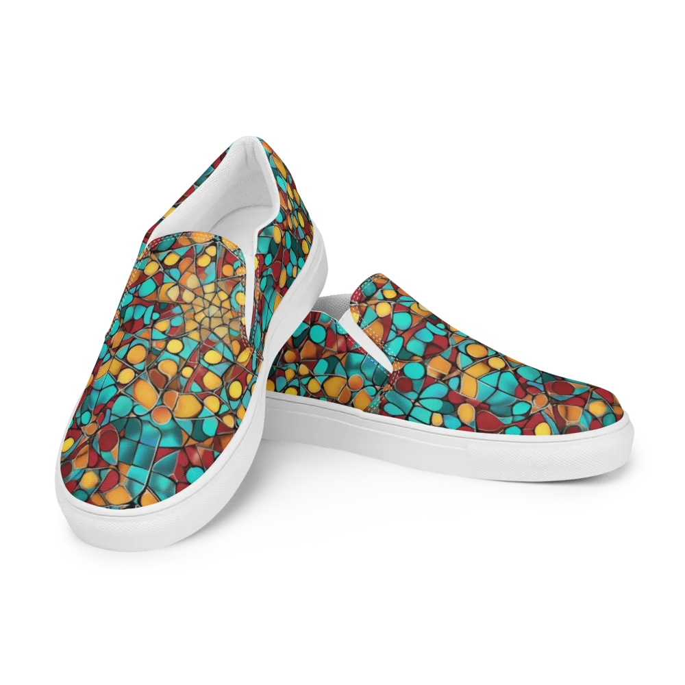 Turquoise Mosaic on Men's Slip-On Canvas Shoes — Left Front