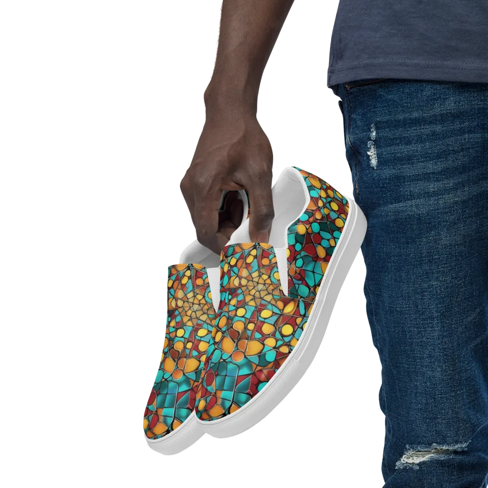 Turquoise Mosaic on Men's Slip-On Canvas Shoes — Left Front