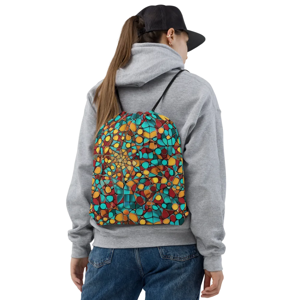 Turquoise Mosaic on Drawstring Bag — Front