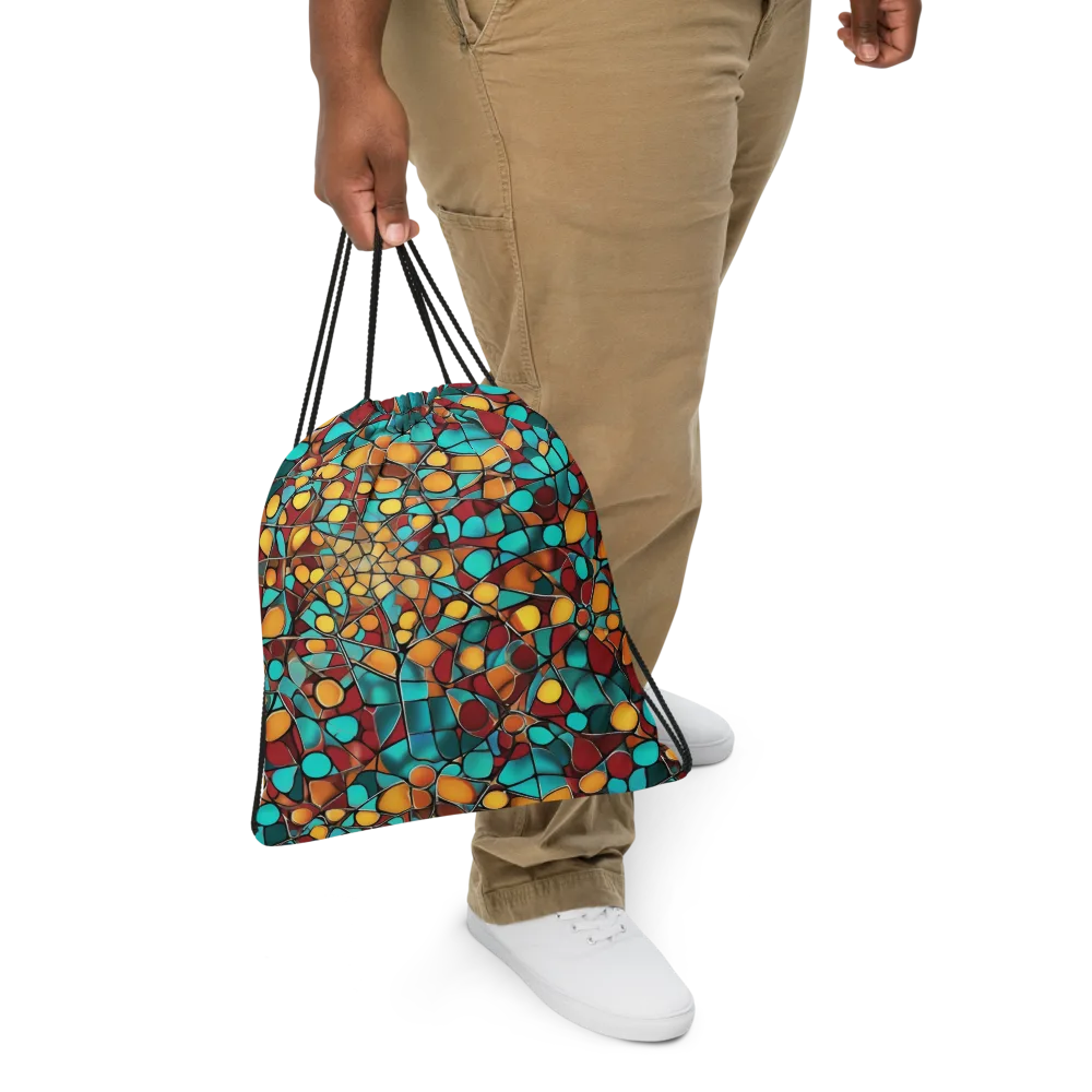 Turquoise Mosaic on Drawstring Bag — Front
