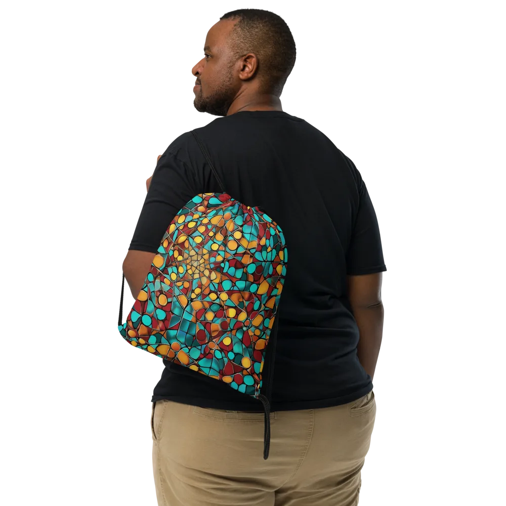 Turquoise Mosaic on Drawstring Bag — Front