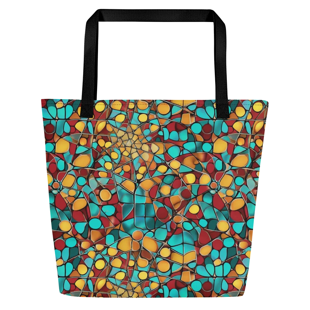 Turquoise Mosaic on Large Tote Bag W/ Pocket — Front
