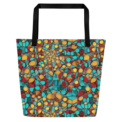 Turquoise Mosaic on a Large Tote Bag W/ Pocket
