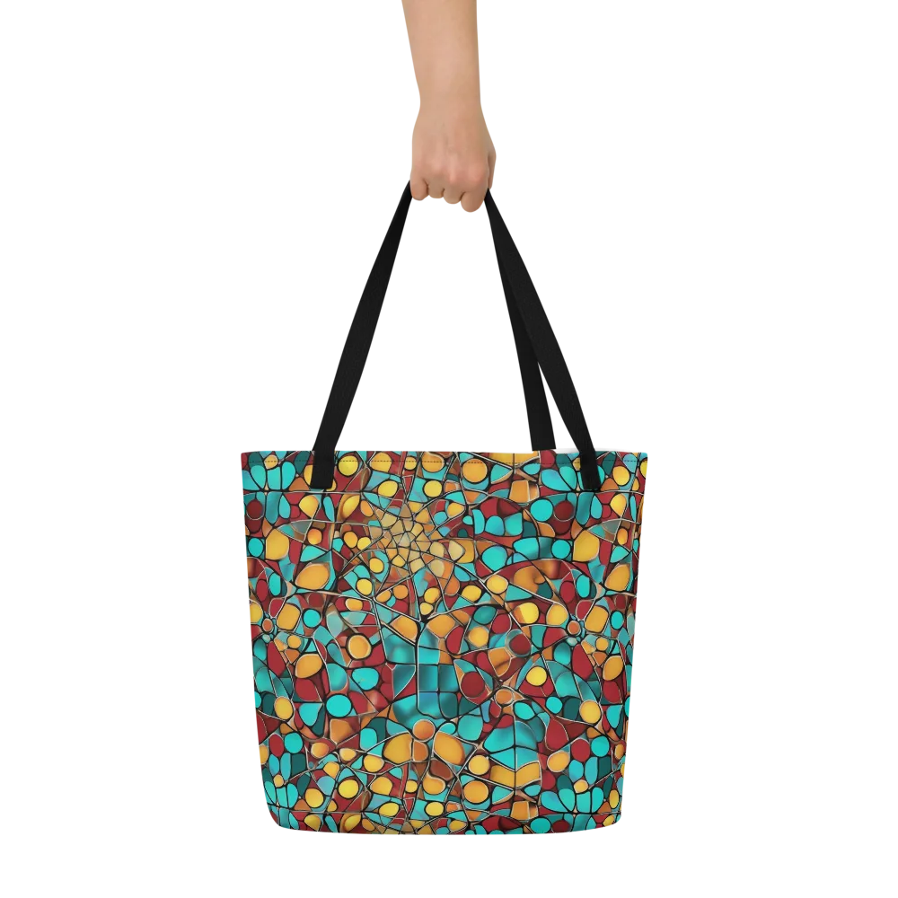 Turquoise Mosaic on Large Tote Bag W/ Pocket — Front