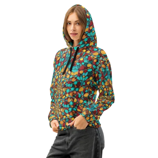 Turquoise Mosaic on a Cotton Hoodie