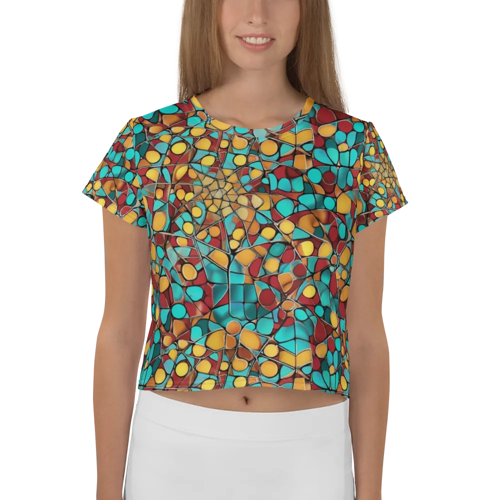 Turquoise Mosaic on Crop Tee — Front