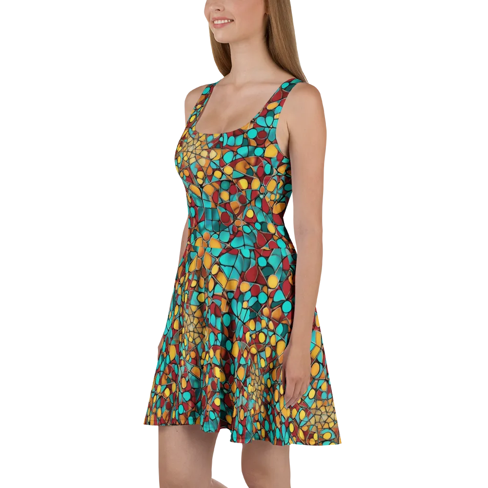 Turquoise Mosaic on Skater Dress — Left