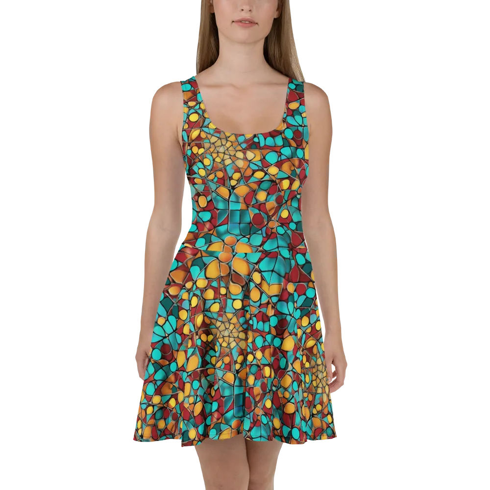 Turquoise Mosaic on Skater Dress — Front