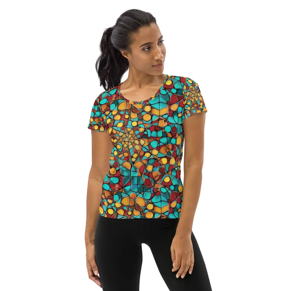 Turquoise Mosaic on Women's Athletic T-Shirt — Front