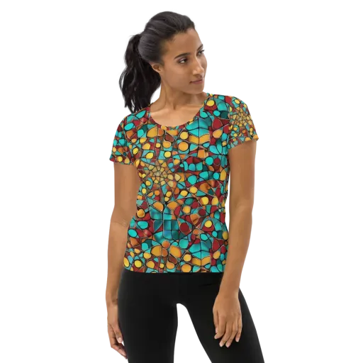 Turquoise Mosaic on a Women's Athletic T-Shirt