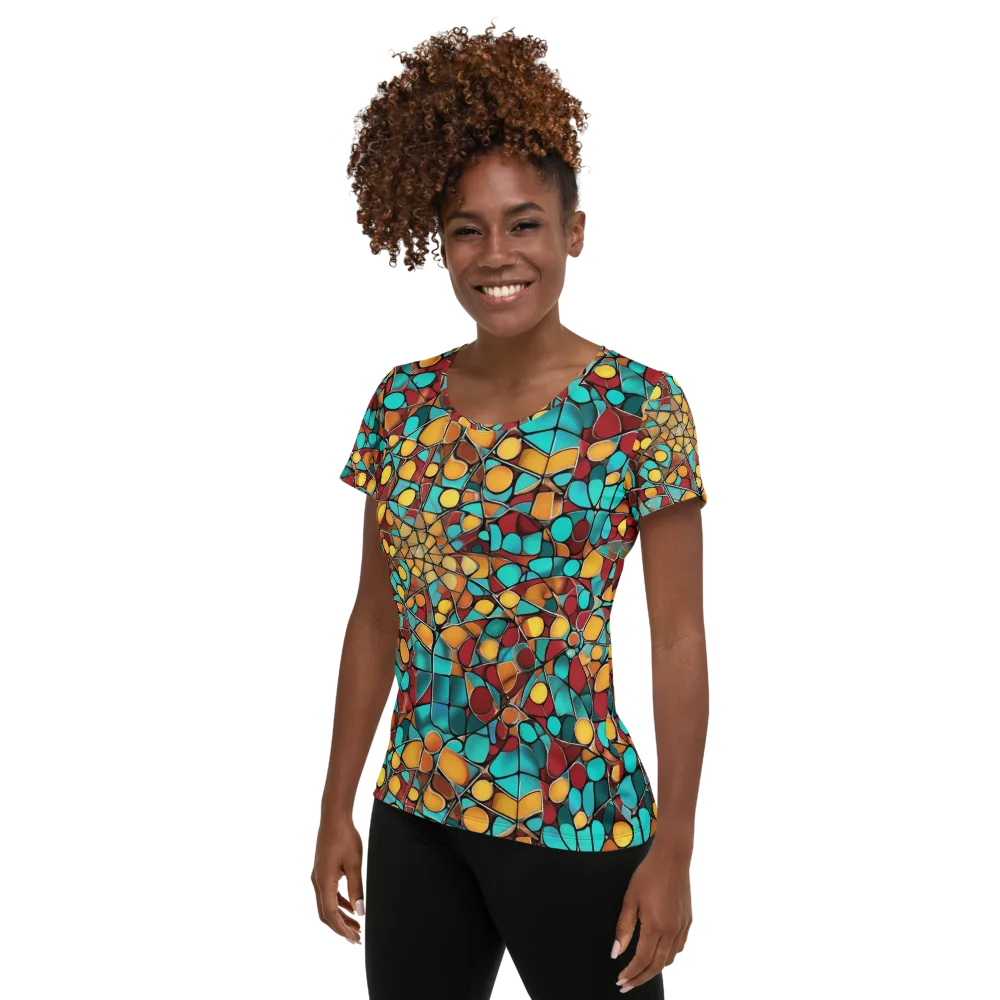 Turquoise Mosaic on Women's Athletic T-Shirt — Left