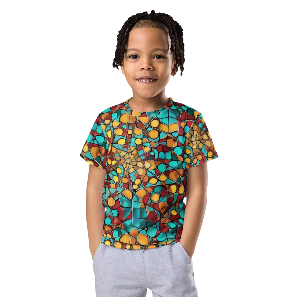 Turquoise Mosaic on Kids Crew Neck T-Shirt — Front
