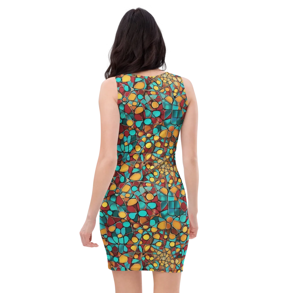 Turquoise Mosaic on Bodycon Dress — Back