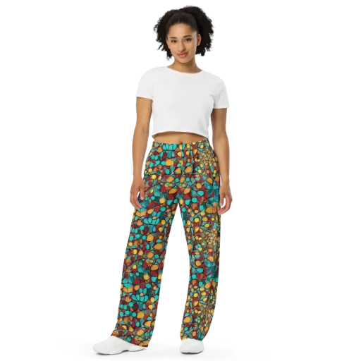 Turquoise Mosaic on a Wide-Leg Pants
