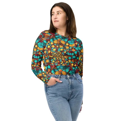 Turquoise Mosaic on a Long Sleeve Crop Top