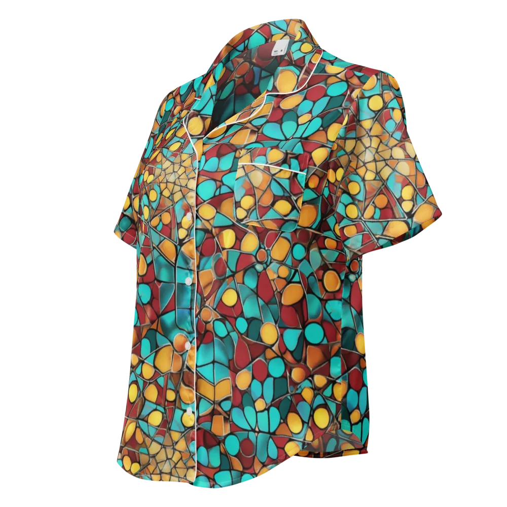 Turquoise Mosaic on Women's Short Sleeve Pajama Top — Left Front