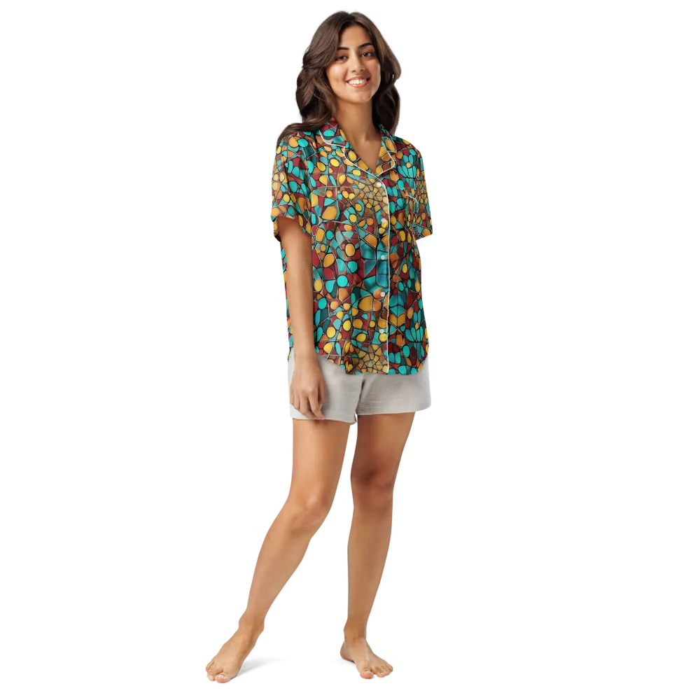 Turquoise Mosaic on Women's Short Sleeve Pajama Top — Front