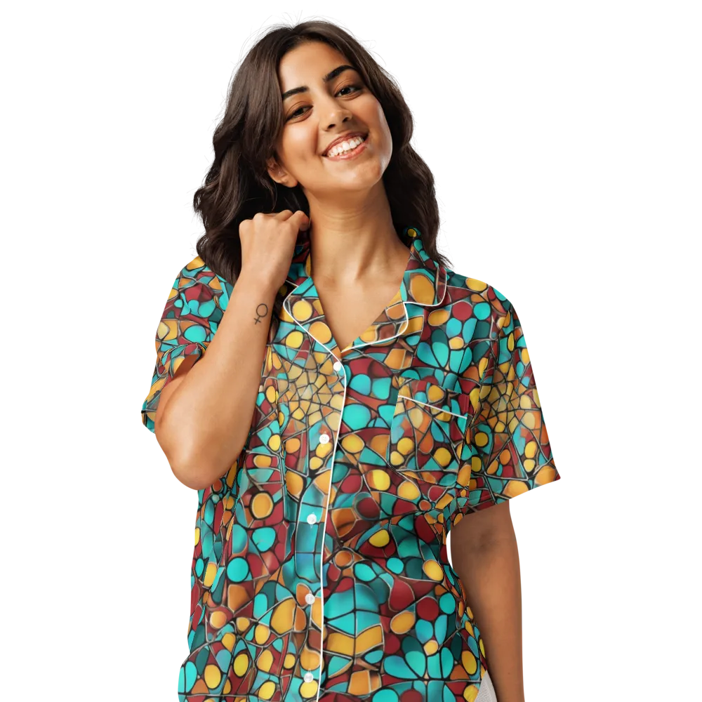Turquoise Mosaic on Women's Short Sleeve Pajama Top — Front