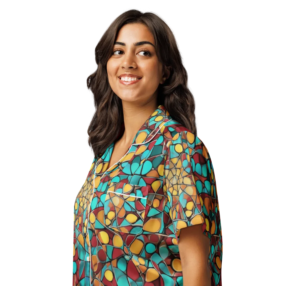 Turquoise Mosaic on Women's Short Sleeve Pajama Top — Left Front