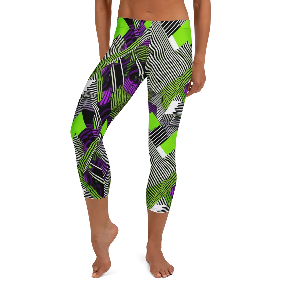 Neon Zebra Logic on Capri Leggings — Front