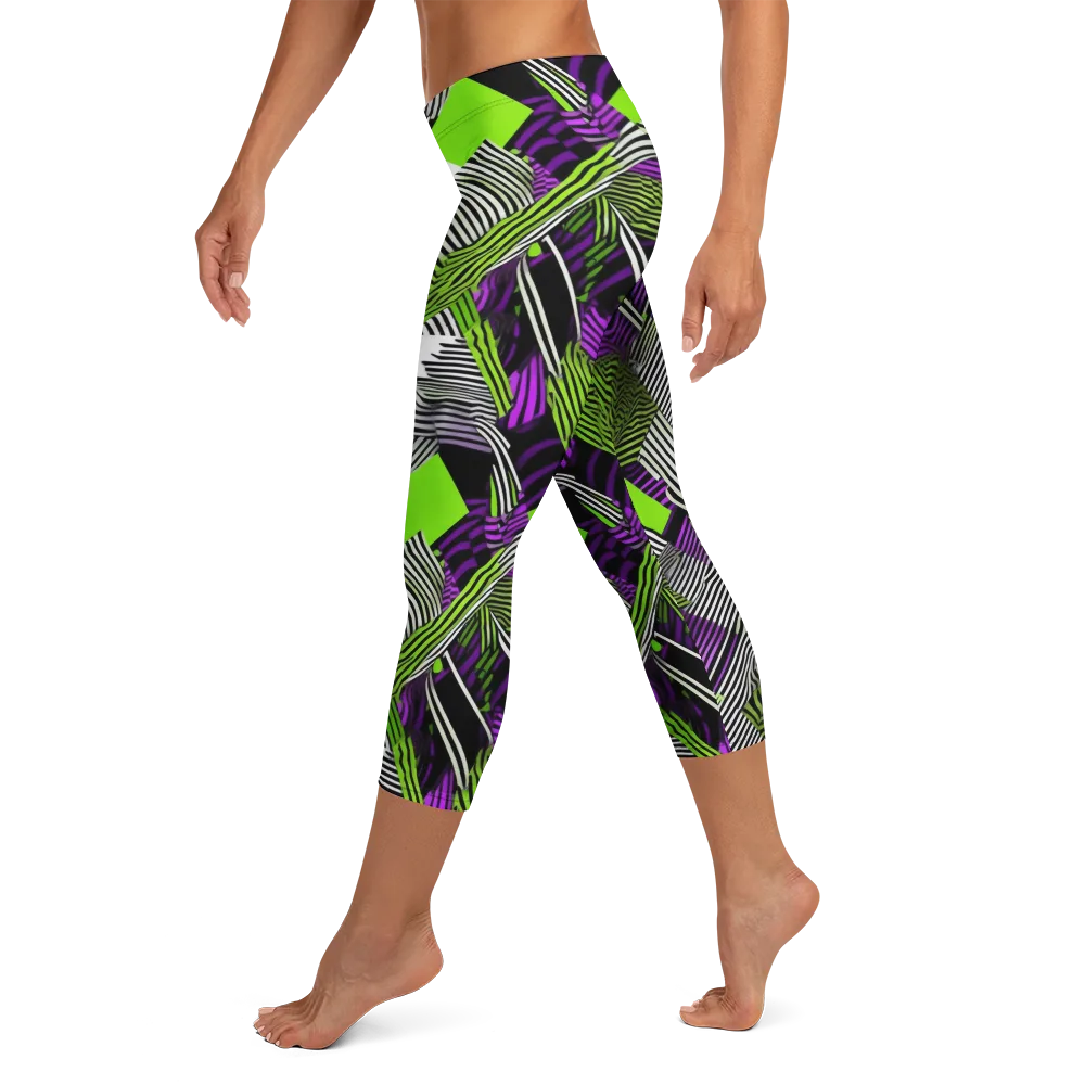 Neon Zebra Logic on Capri Leggings — Left