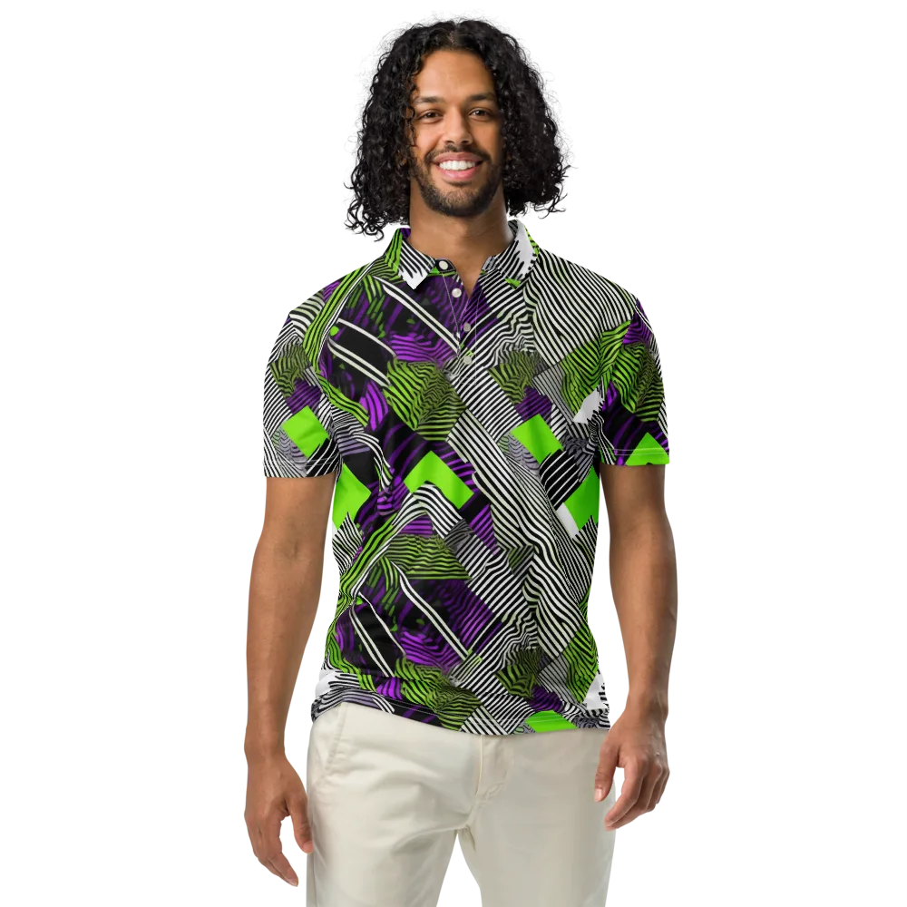 Neon Zebra Logic on Men's Slim Fit Polo Shirt — Front
