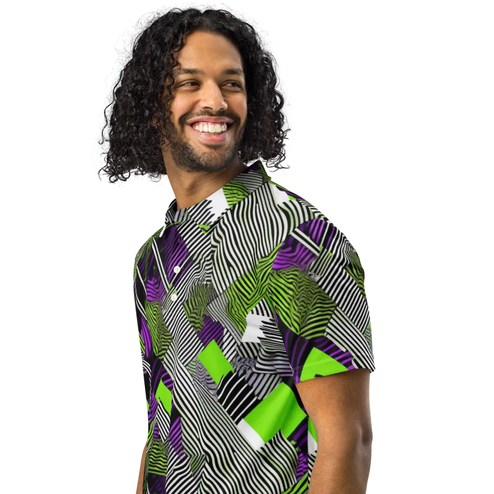 Neon Zebra Logic on Men's Slim Fit Polo Shirt — Left Front