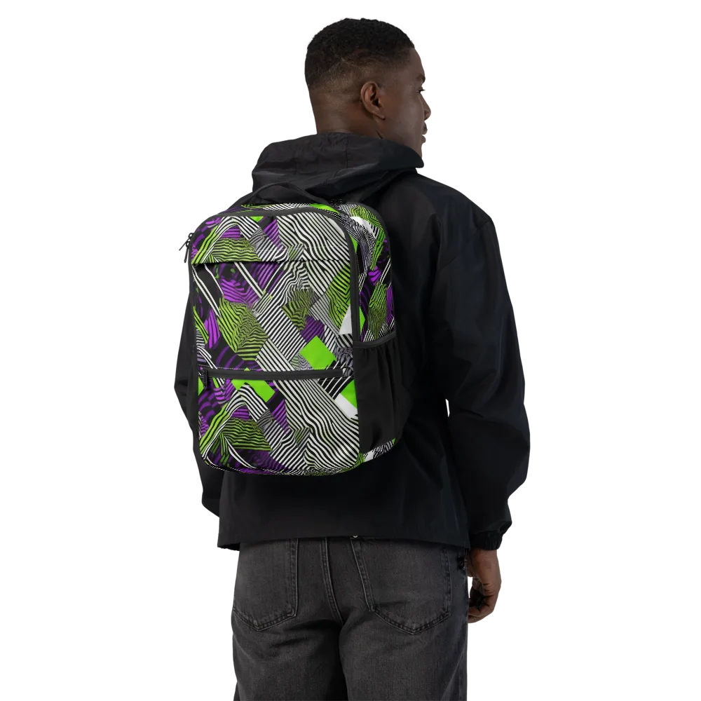 Neon Zebra Logic on Utility Backpack — Back