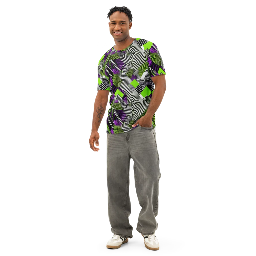 Neon Zebra Logic on Men's Cotton Crew Neck T-Shirt — Front